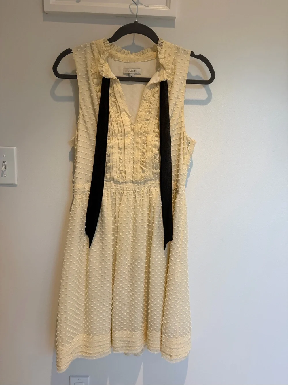 J.Crew Swiss Dot Silk Blend Cream Sleeveless Tie-Neck Dress